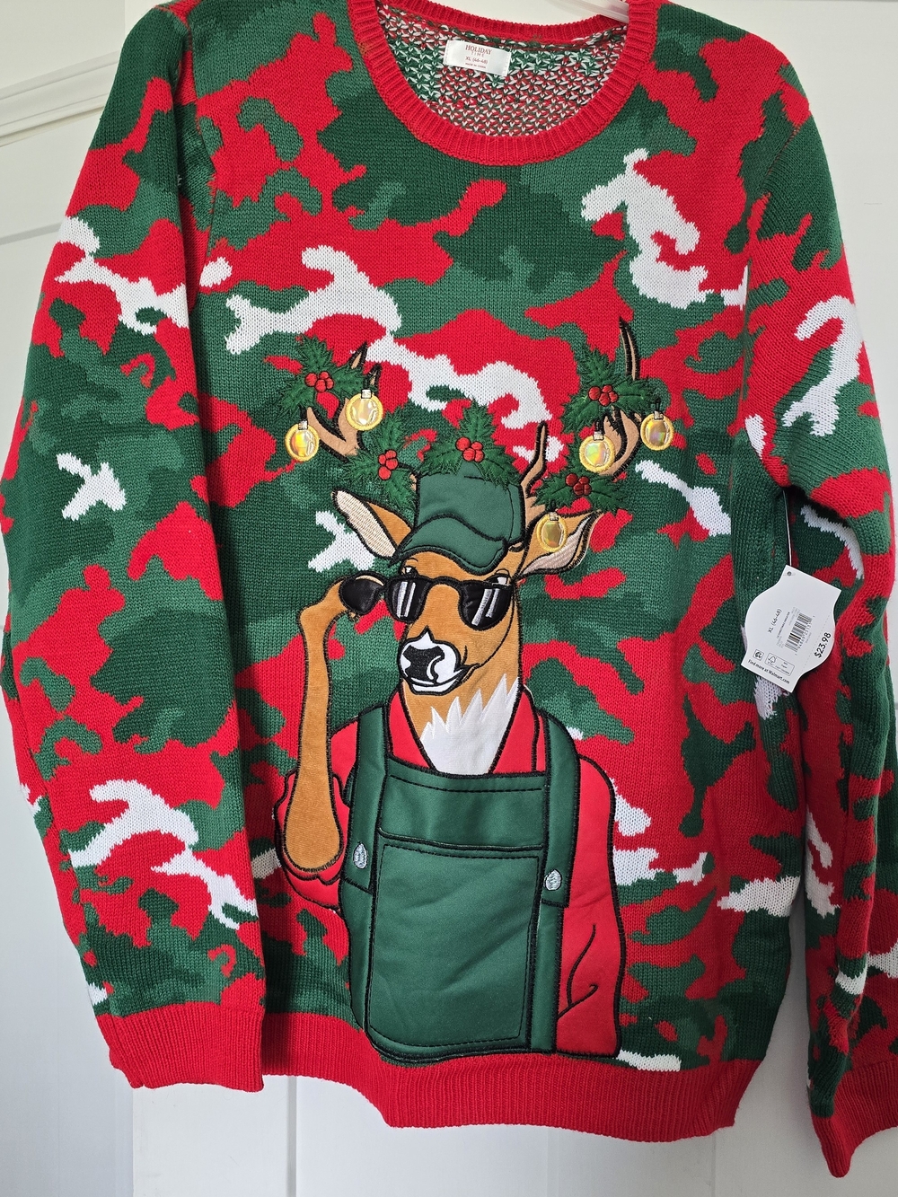 Mens Holiday Time Camouflage Reindeer Sweater: Keeps Your Can Handy!